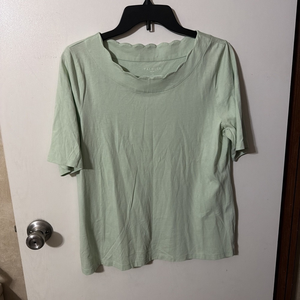 Talbots Scalloped Neck Mint Green Blouse Size Large Petite